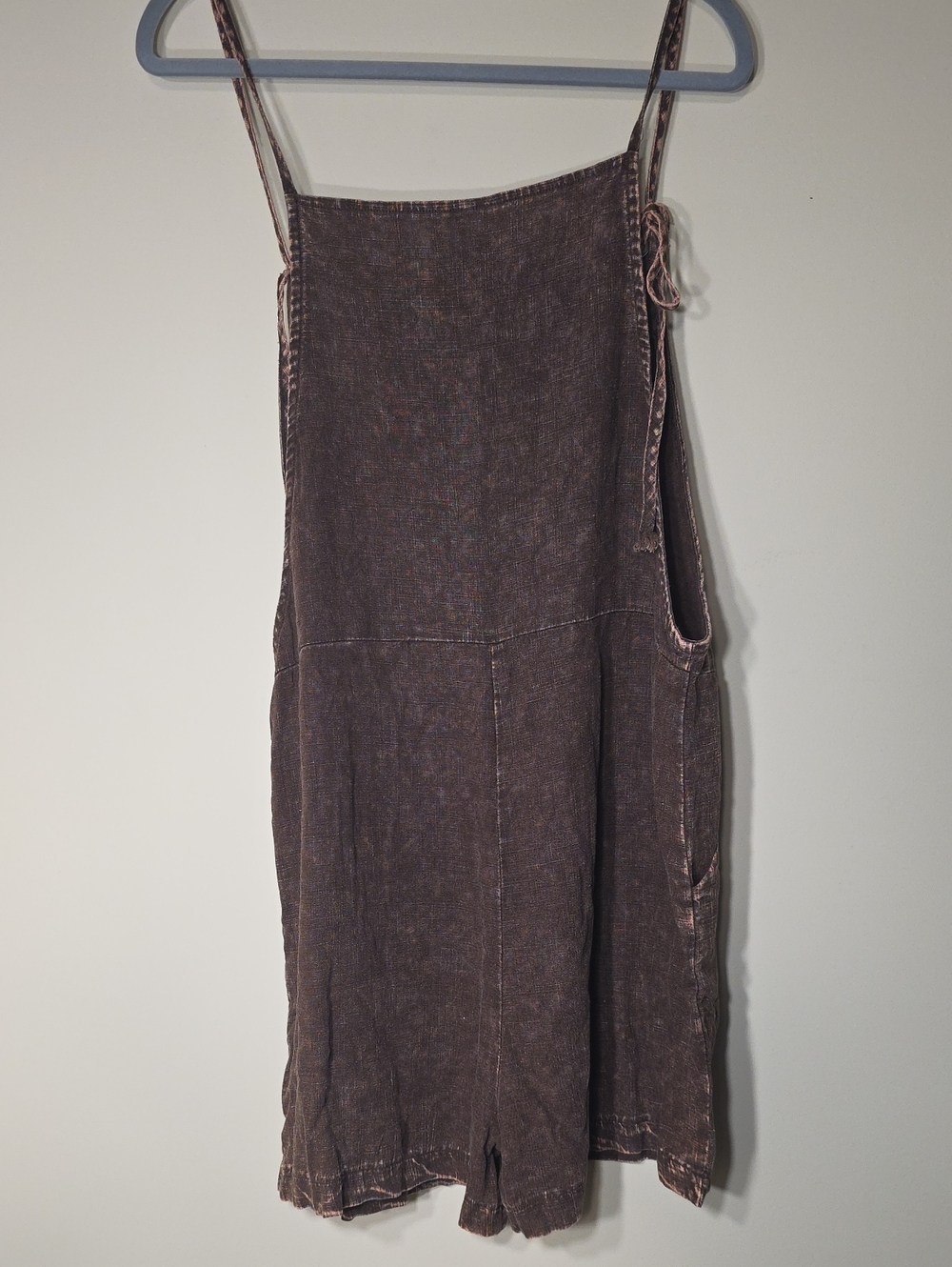 Zenana NWT Deep Brown Washed Linen Knot Strap Romper Pockets Medium - Picture 7 of 7